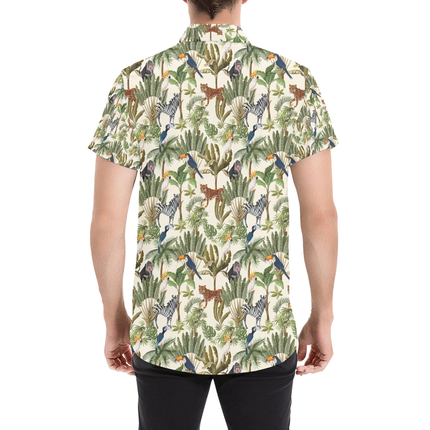 Safari Animal Print Design LKS304 Men Short Sleeve Button Up Shirt