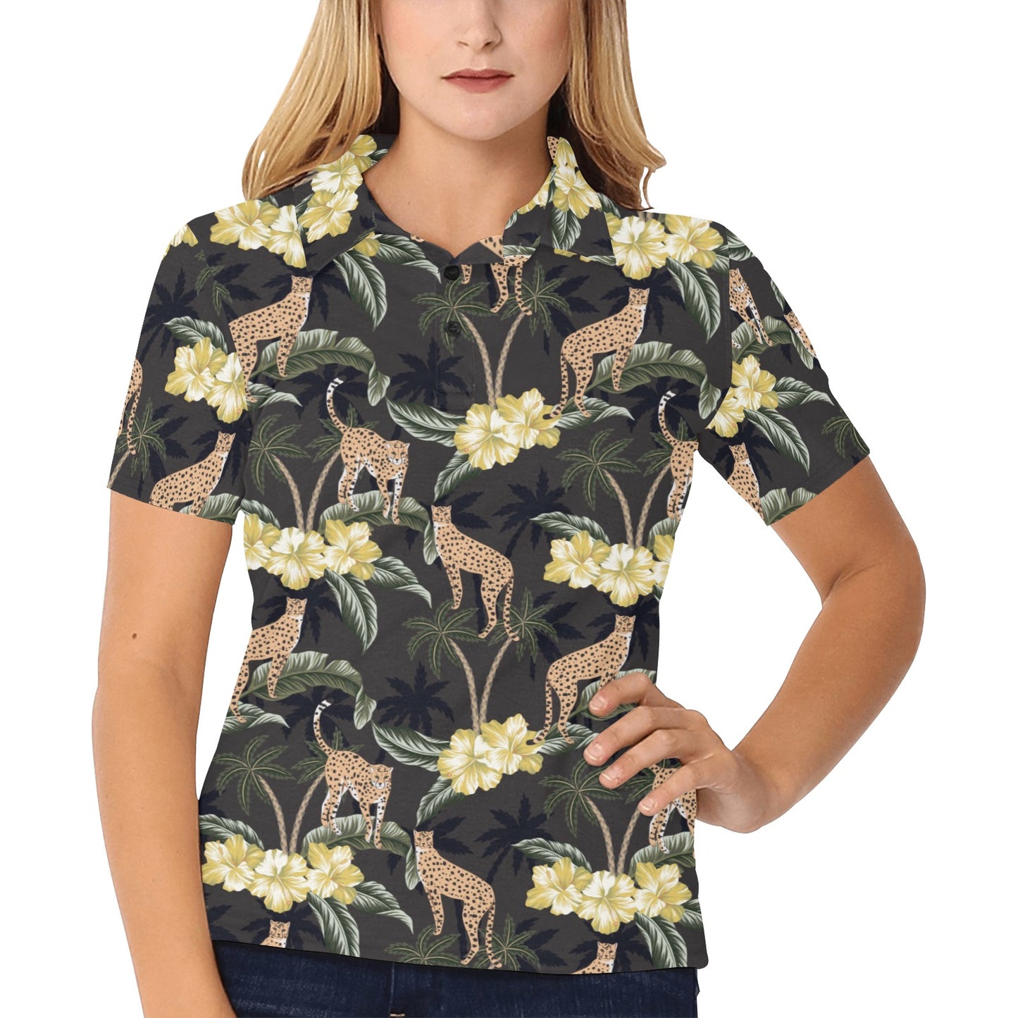 Cheetah Pattern Print Design 04 Women's Polo Shirt
