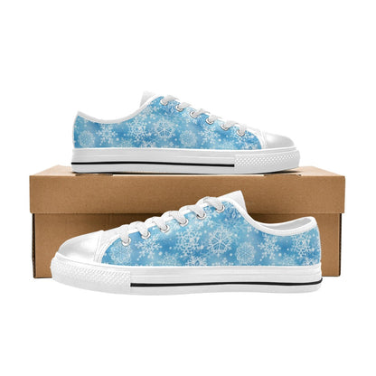 Snowflake Blue Print Design LKS301 Women's White Low Top Shoes