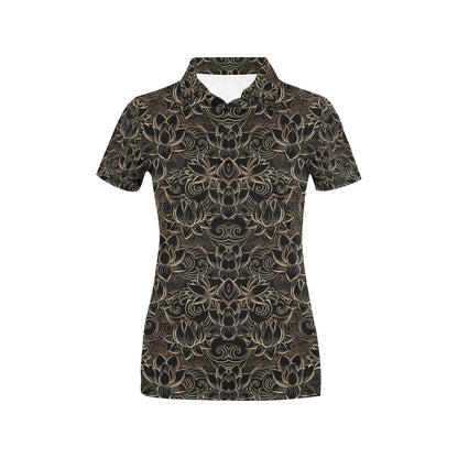 Lotus Gold Mandala Design Themed Women's Polo Shirt