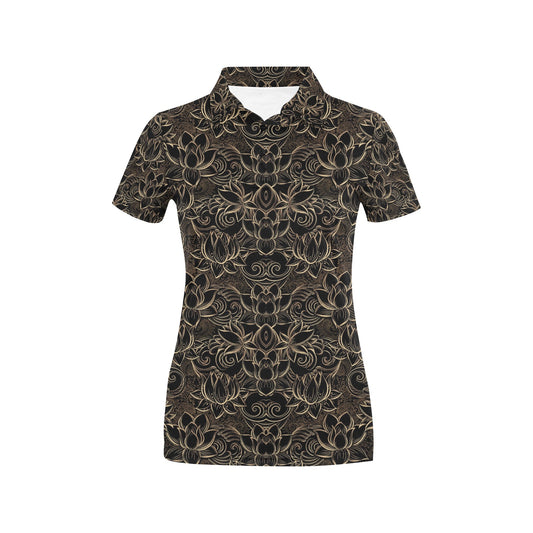 Lotus Gold Mandala Design Themed Women's Polo Shirt