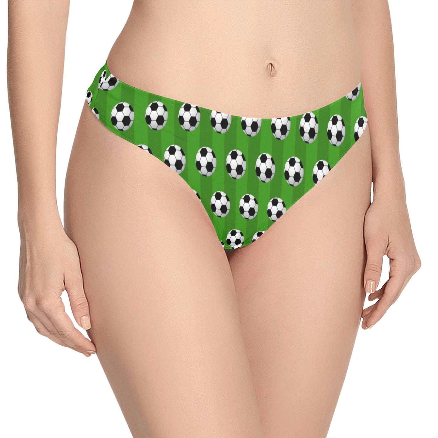 Soccer Ball Green Backgrpund Print Women's Thongs
