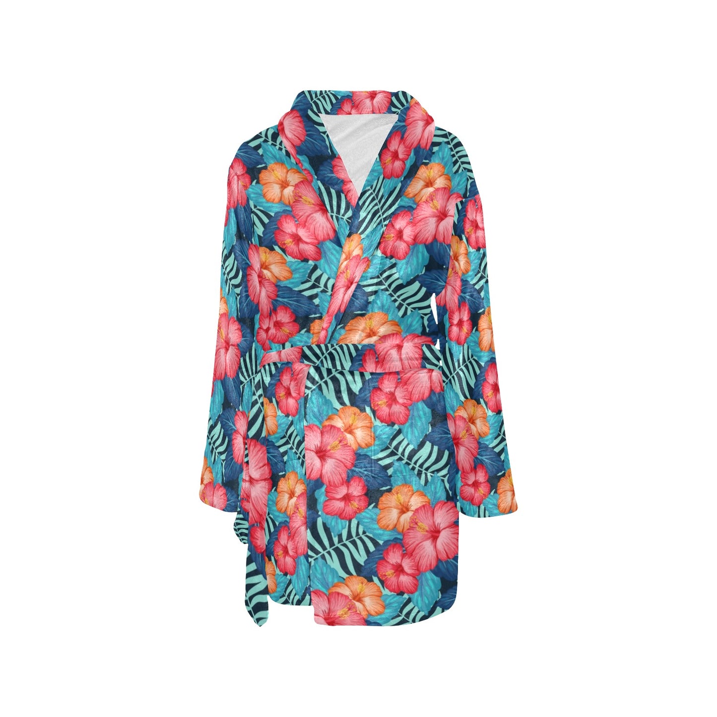 Red Hibiscus Pattern Print Design HB02 Women's Fleece Robe
