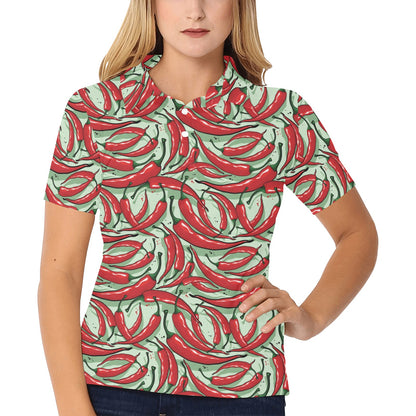 Chilli Pepper Pattern Print Design 04 Women's Polo Shirt