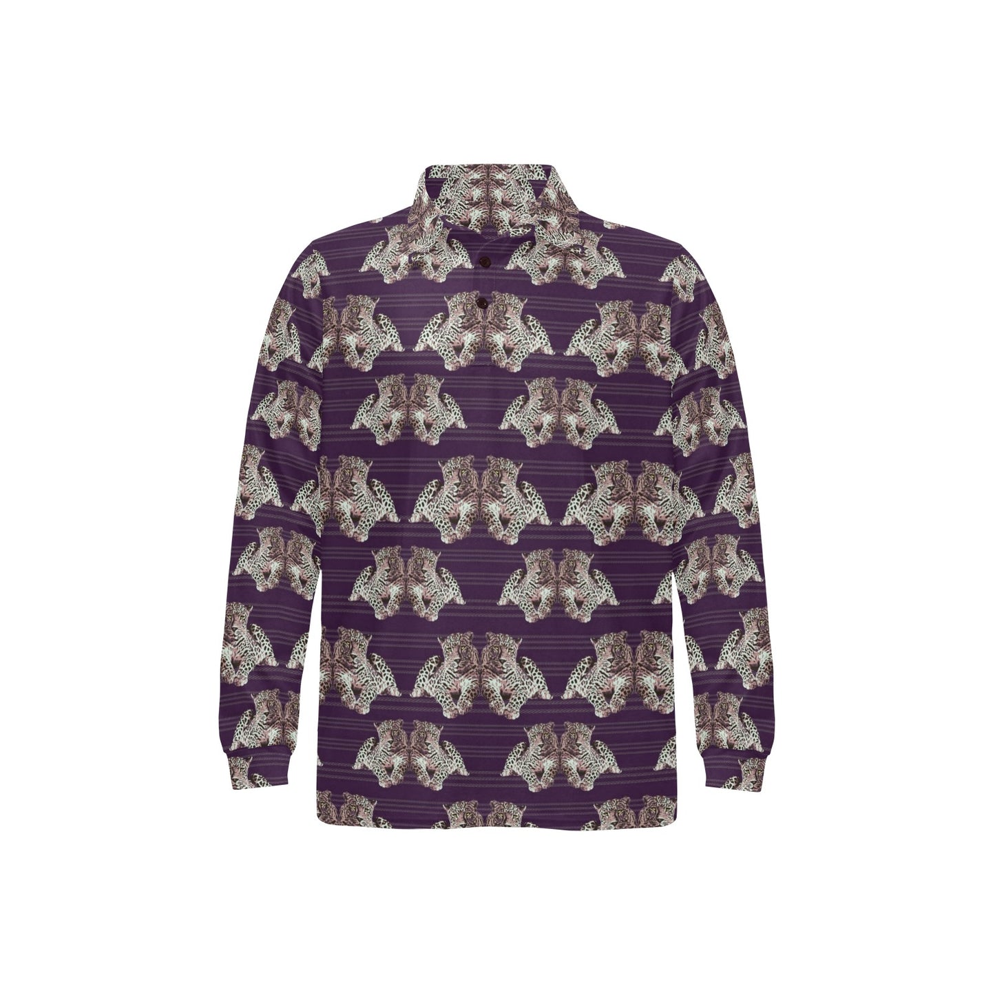 Leopard Pattern Print Design 01 Long Sleeve Polo Shirt For Men's