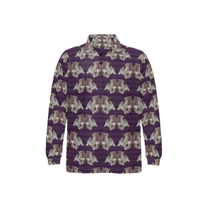 Leopard Pattern Print Design 01 Long Sleeve Polo Shirt For Men's
