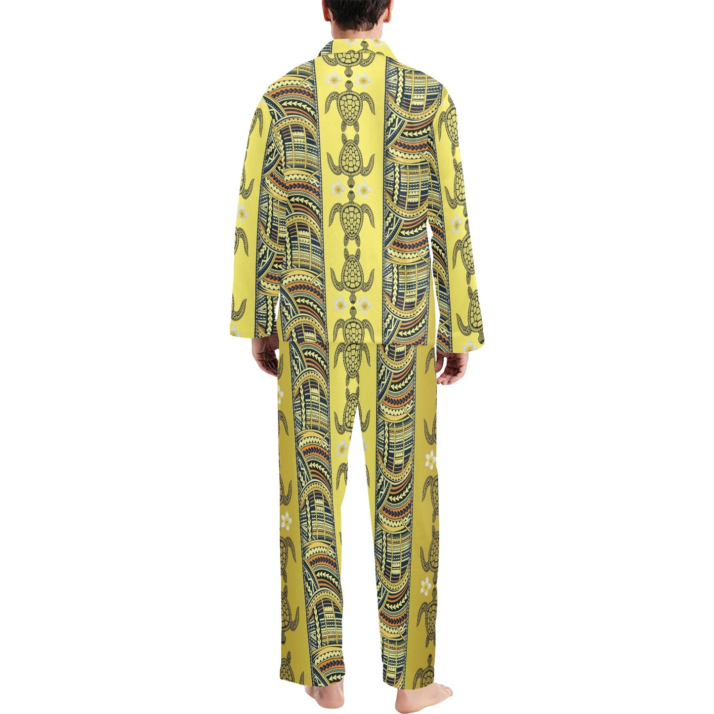 Polynesian Turtle Hawaiian Design Print Men's Long Pajama Set