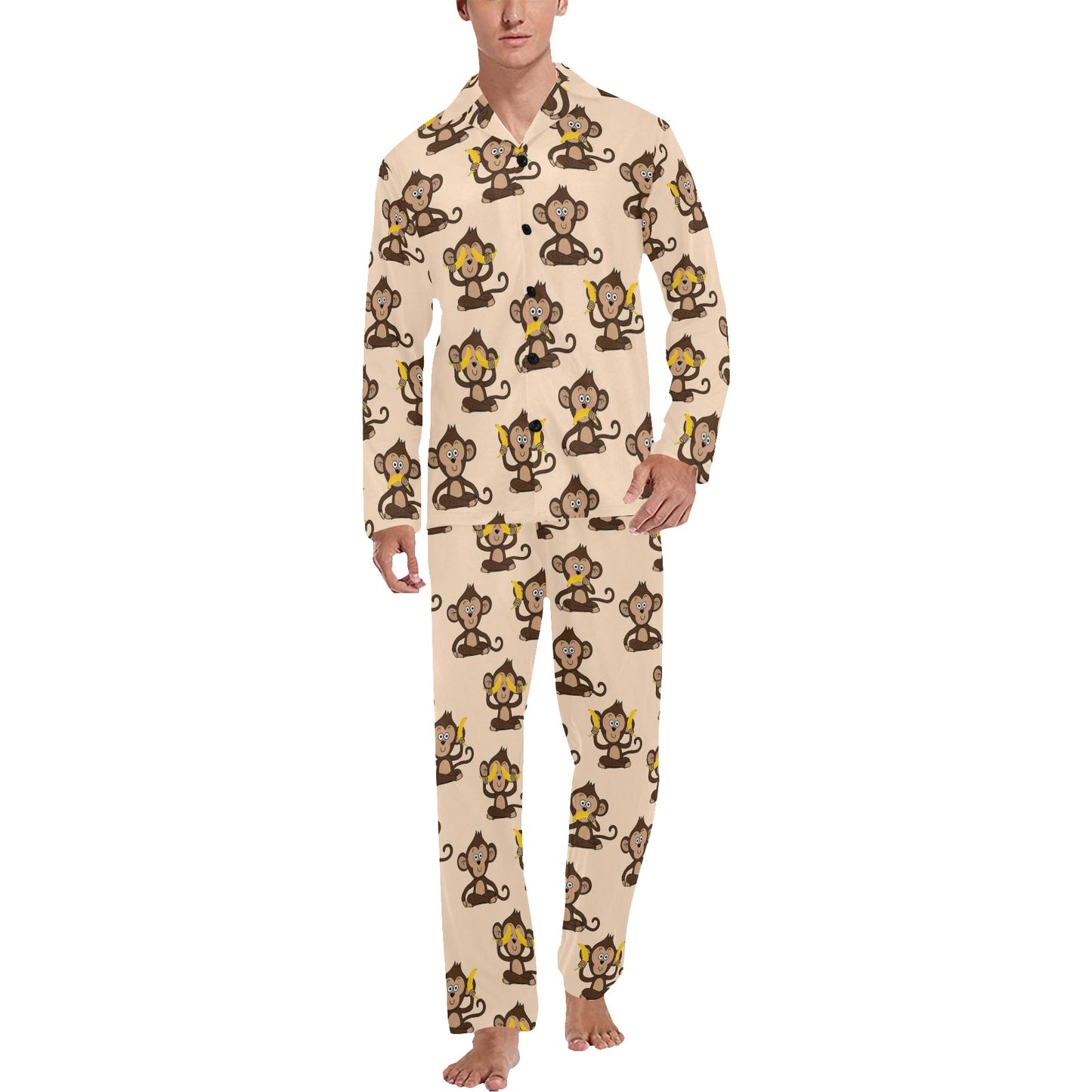 Monkey Pattern Print Design 03 Men's Long Pajama Set