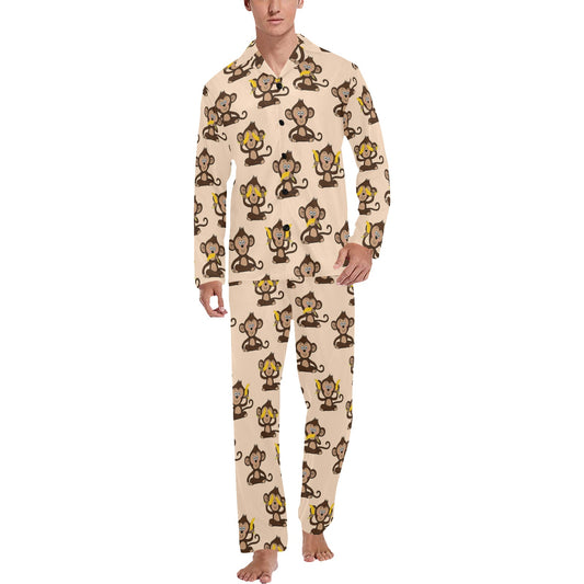 Monkey Pattern Print Design 03 Men's Long Pajama Set