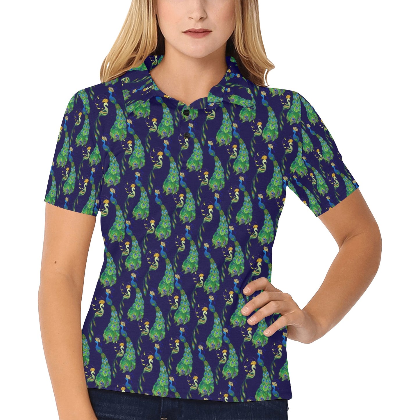 Peacock Art Design Print Women's Polo Shirt