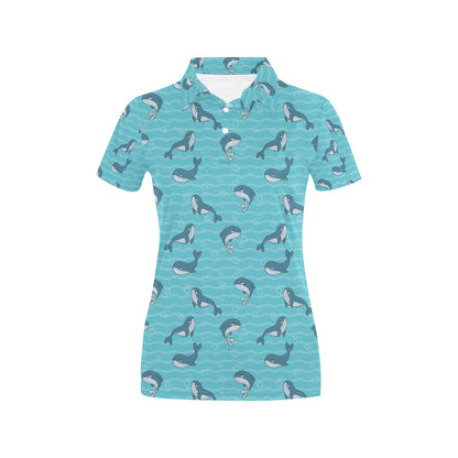 Whale Print Design LKS303 Women's Polo Shirt