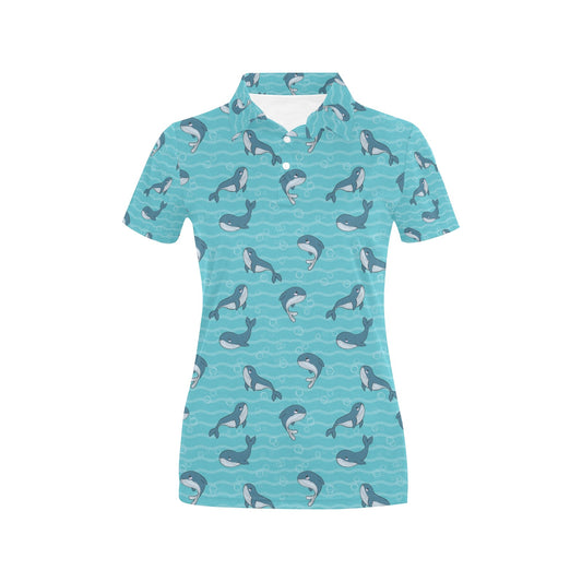 Whale Print Design LKS303 Women's Polo Shirt