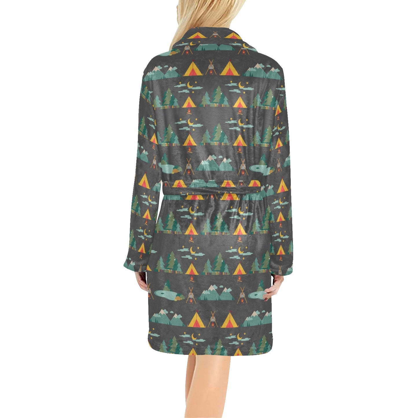 Camping Tent Pattern Print Design 03 Women's Fleece Robe