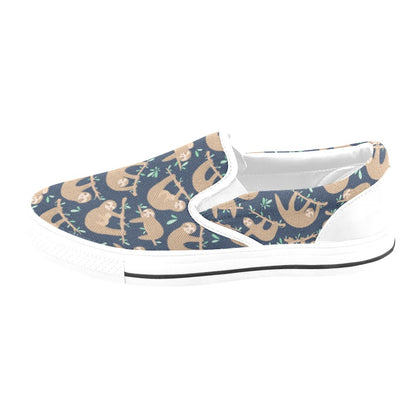 Sloth Print Design LKS307 White Slip Ons Canvas Women's Shoes