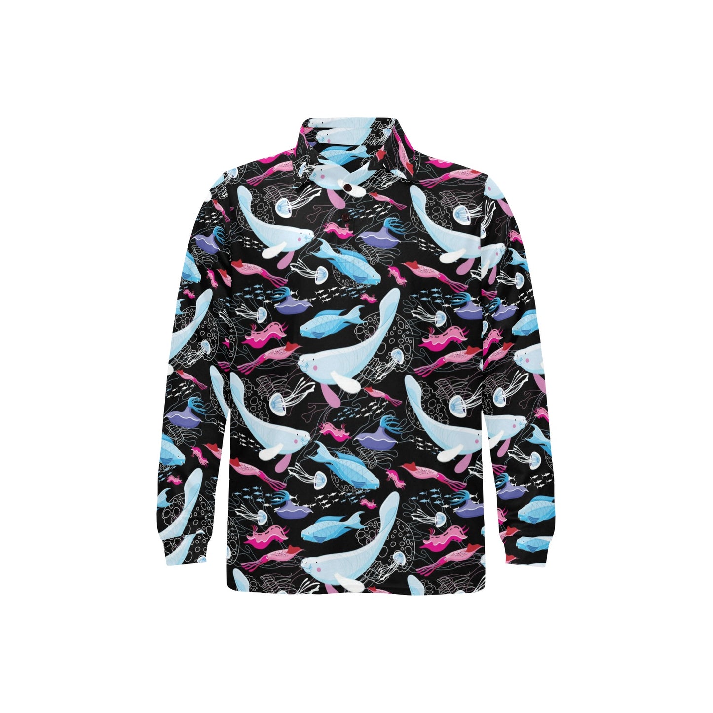 Manatee Pattern Print Design 02 Long Sleeve Polo Shirt For Men's