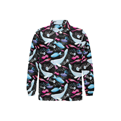 Manatee Pattern Print Design 02 Long Sleeve Polo Shirt For Men's