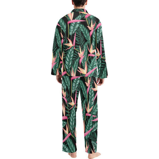 Bird Of Paradise Pattern Print Design BOP03 Men's Long Pajama Set