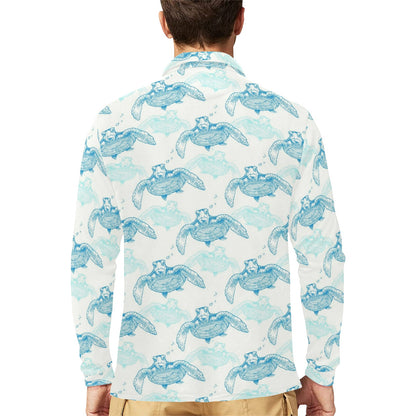Sea Turtle Pattern Print Design T01 Long Sleeve Polo Shirt For Men's