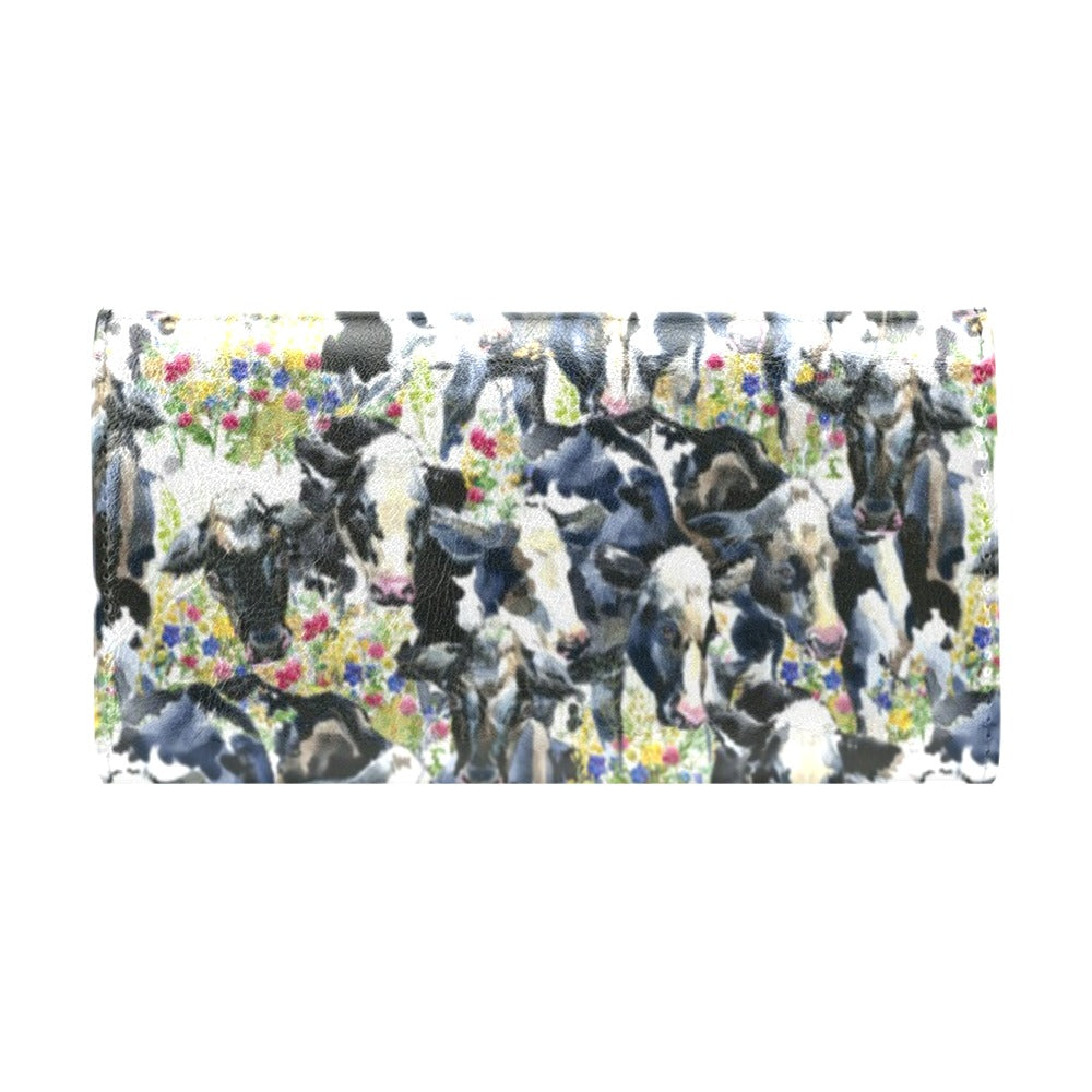 Cow Watercolor Print Pattern Women's Trifold Wallet