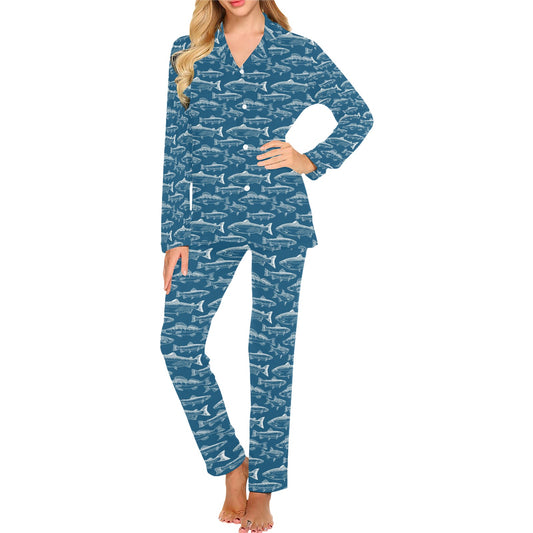 Salmon Fish Print Design LKS301 Women's Long Pajama Set