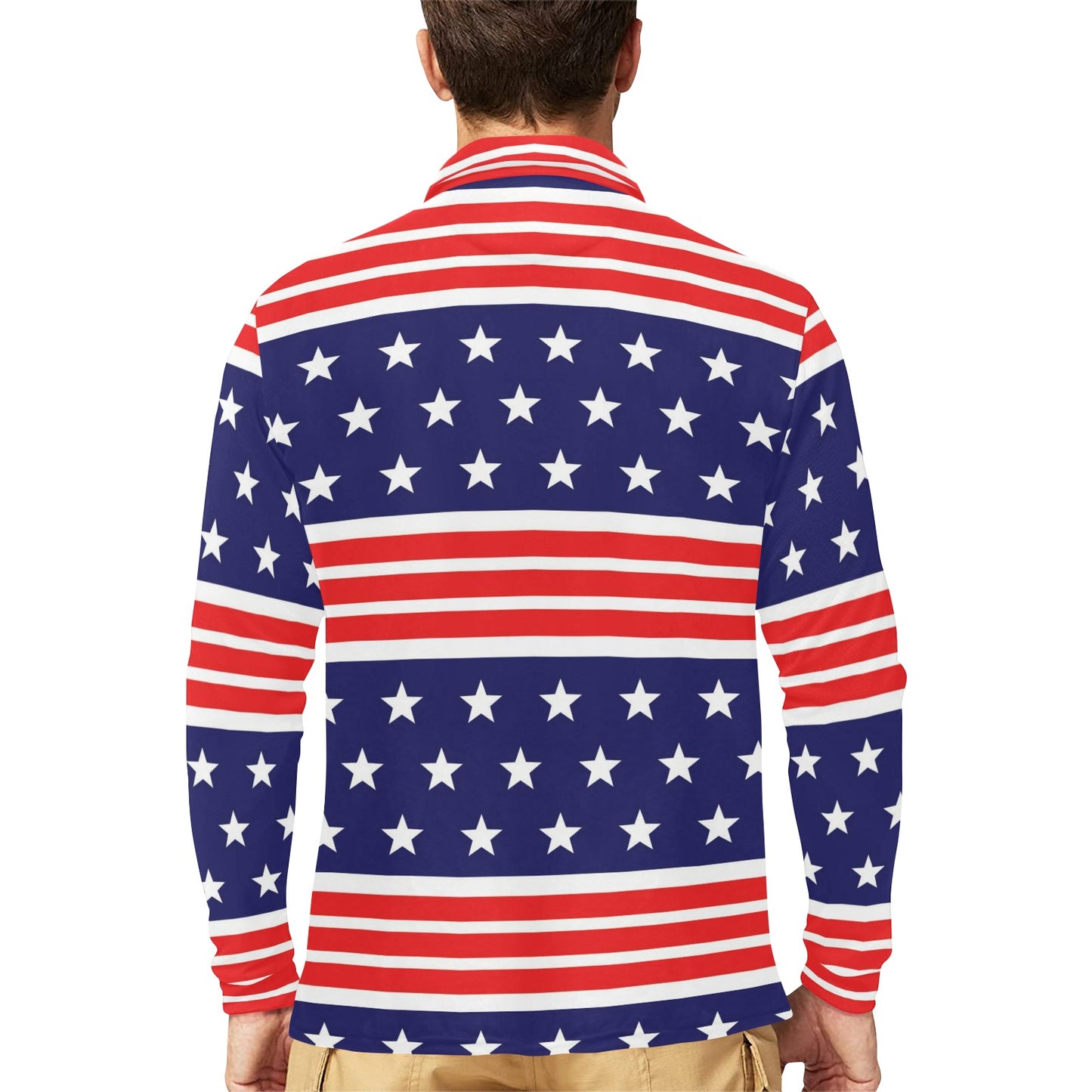 Patriotic Pattern Print Design A04 Long Sleeve Polo Shirt For Men's