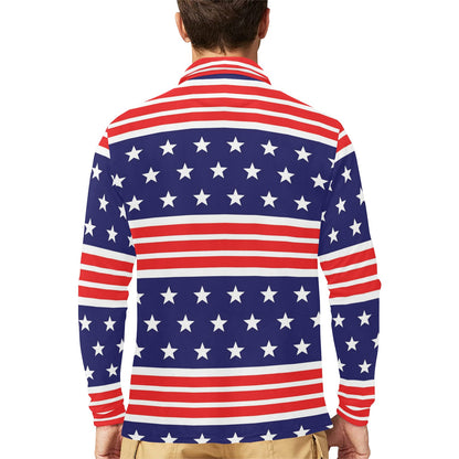 Patriotic Pattern Print Design A04 Long Sleeve Polo Shirt For Men's