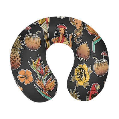 Hula Dancers Hawaiian Style Pattern Print Design 0 U-Shaped Travel Neck Pillow