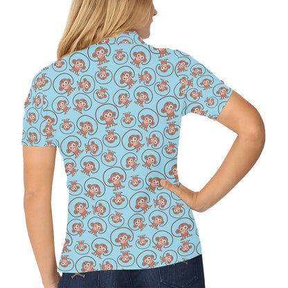 Monkey Cute Design Themed Print Women's Polo Shirt