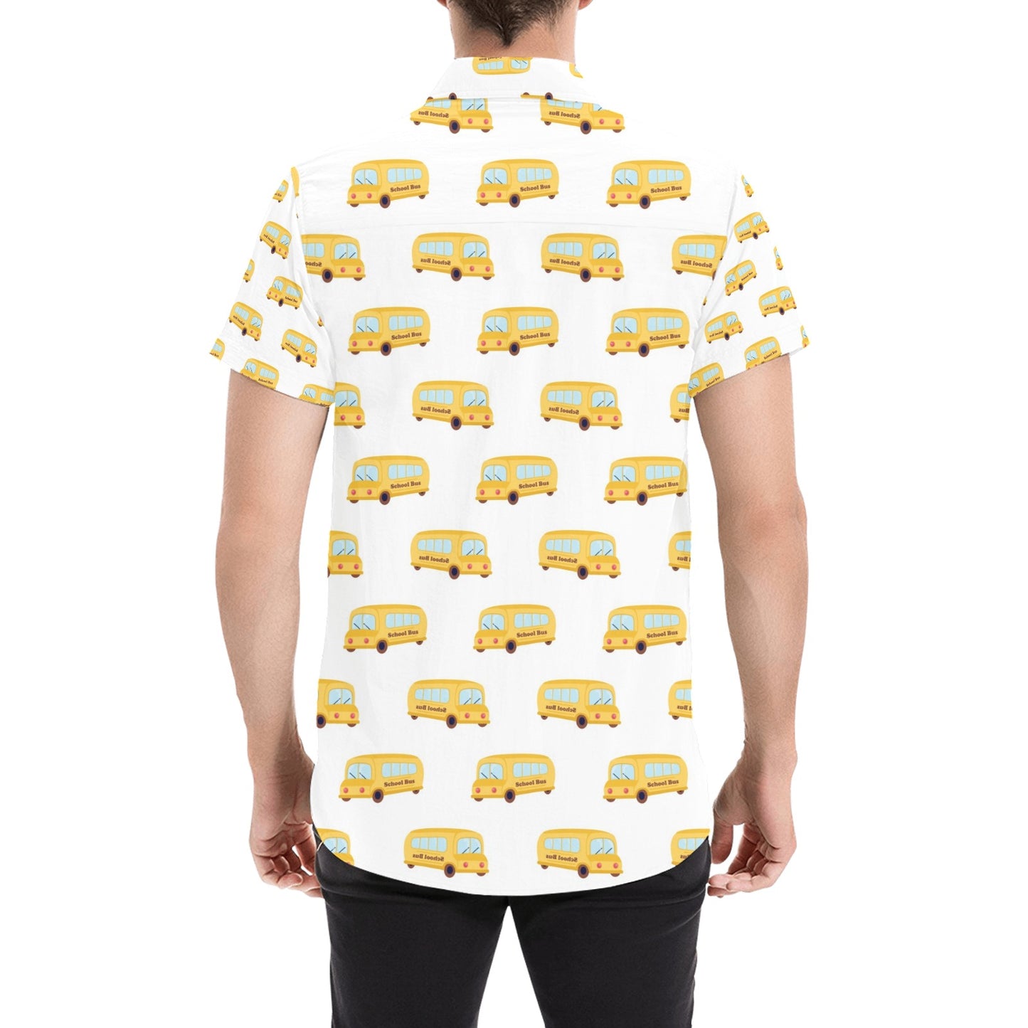 School Bus Print Design LKS306 Men Short Sleeve Button Up Shirt