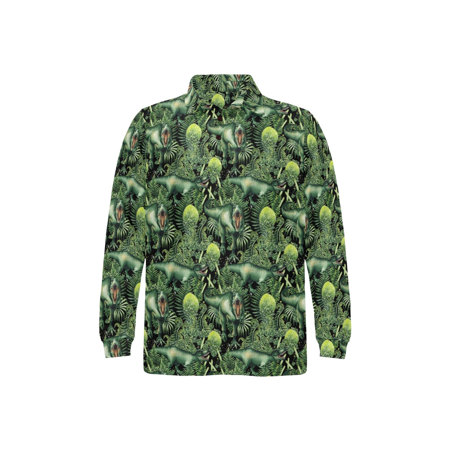 Dinosaur T Rex Print Pattern Long Sleeve Polo Shirt For Men's