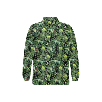 Dinosaur T Rex Print Pattern Long Sleeve Polo Shirt For Men's