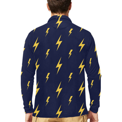 Lightning Thunder Pattern Print Design 03 Long Sleeve Polo Shirt For Men's