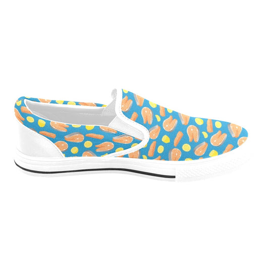 Salmon Steak With Lemon Print Design LKS308 White Slip Ons Canvas Women's Shoes
