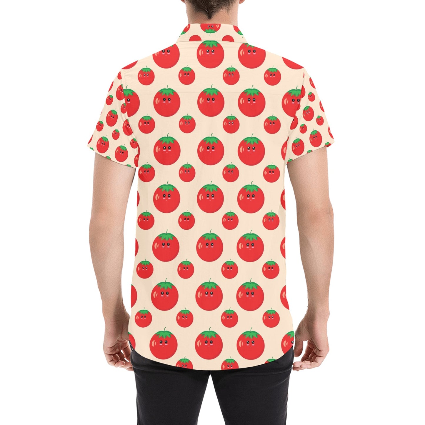 Tomato Print Design LKS308 Men Short Sleeve Button Up Shirt