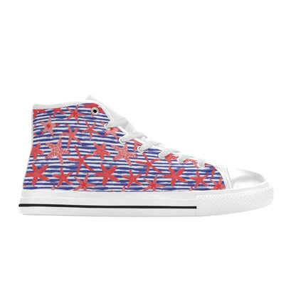 Starfish Print Design LKS401 Men's High Top Canvas Shoes
