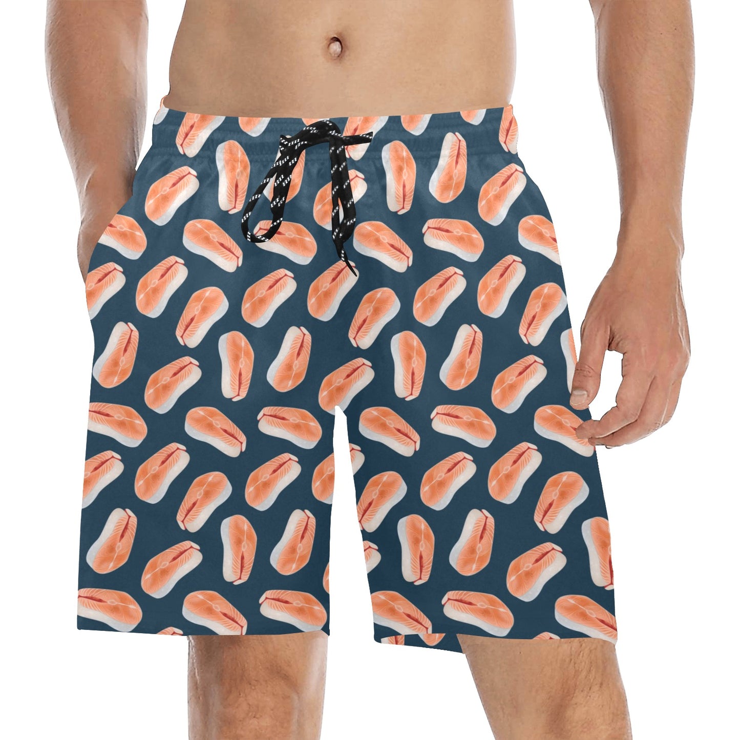 Salmon Steak Print Design LKS306 Men's Swim Trunks Beach Shorts