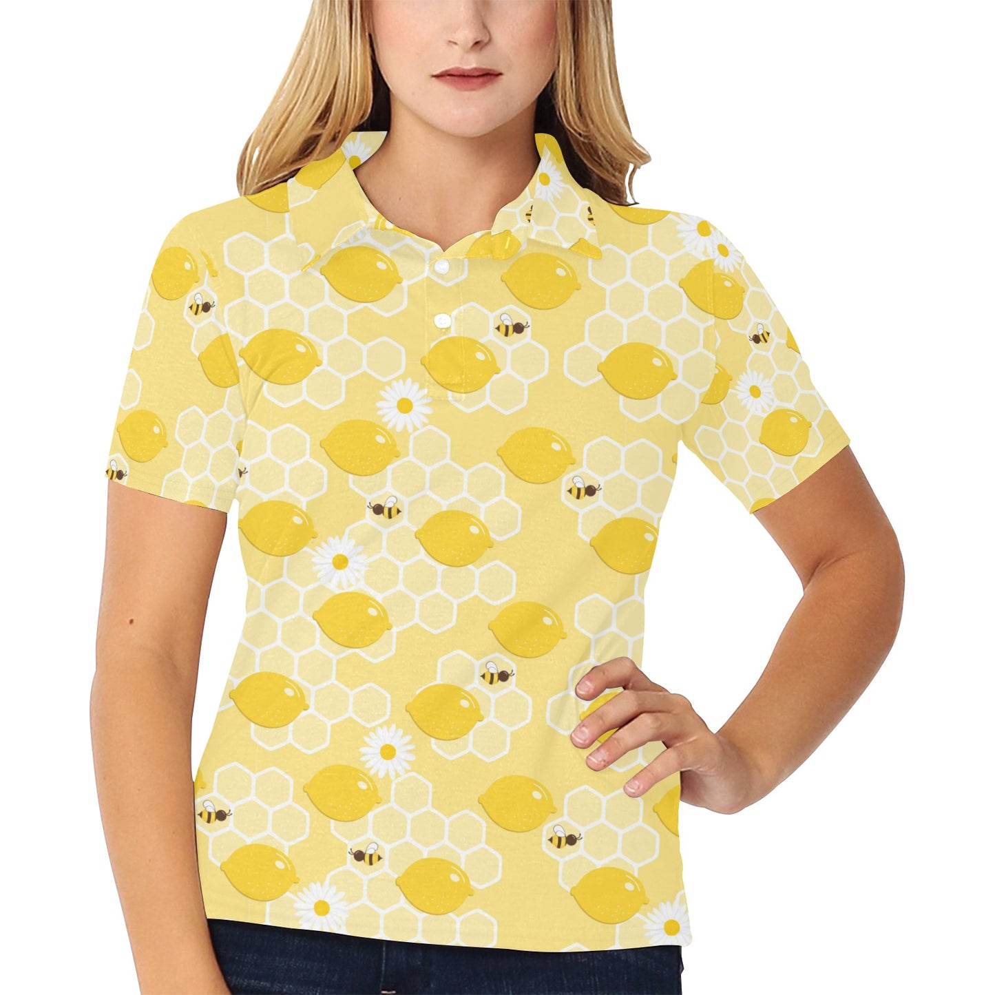 Honey Bee Honeycomb Print Design LKS3010 Women's Polo Shirt