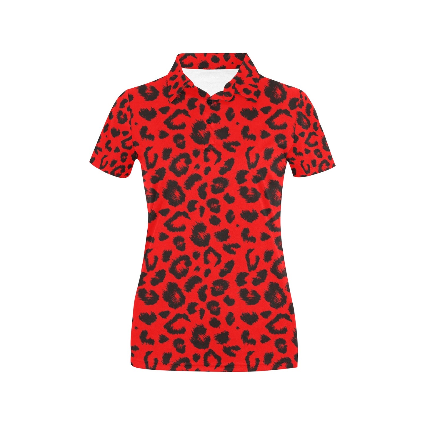 Leopard Red Skin Print Women's Polo Shirt