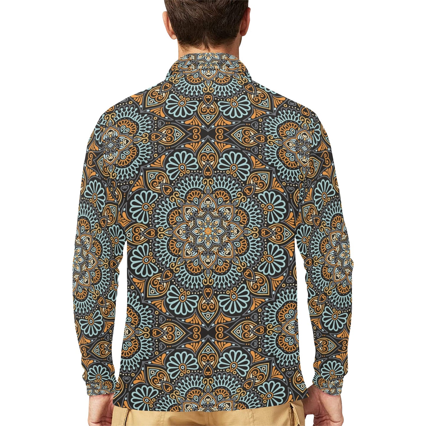 Mandala Pattern Print Design 05 Long Sleeve Polo Shirt For Men's