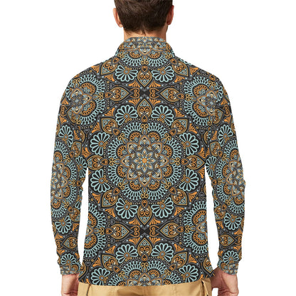 Mandala Pattern Print Design 05 Long Sleeve Polo Shirt For Men's