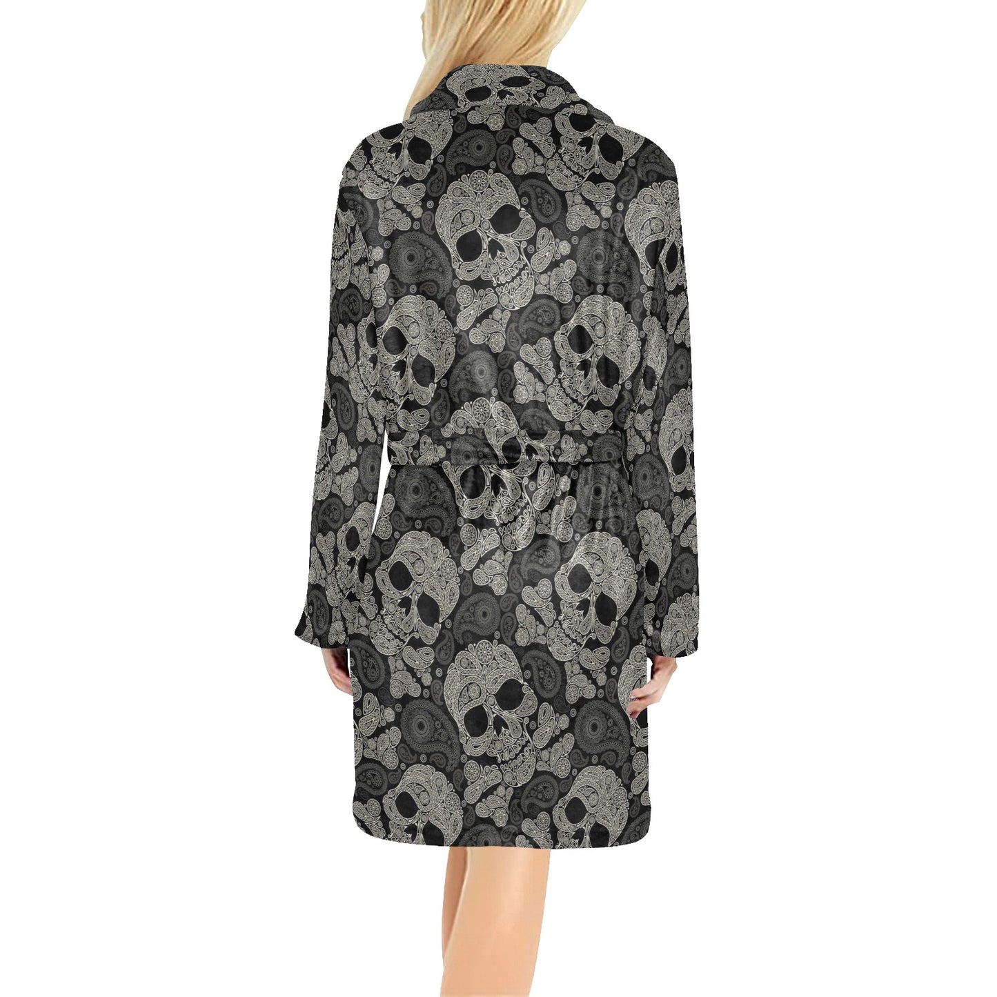 Paisley Skull Pattern Print Design A01 Women's Fleece Robe