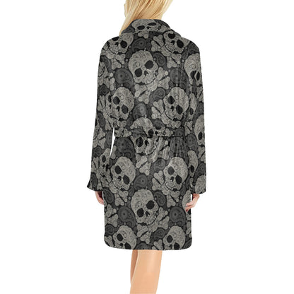 Paisley Skull Pattern Print Design A01 Women's Fleece Robe