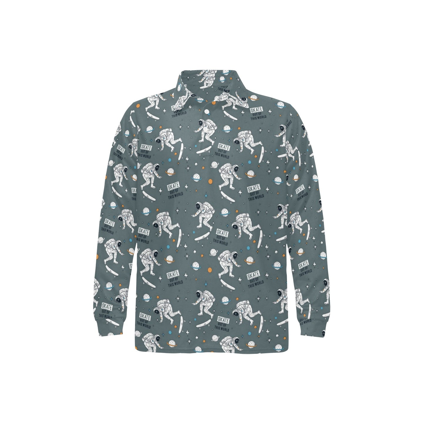 Skateboard Print Design LKS306 Long Sleeve Polo Shirt For Men's