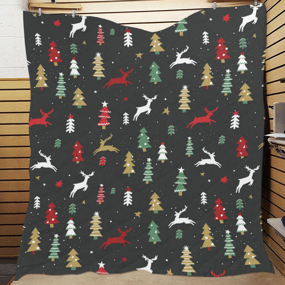 Christmas Tree Deer Style Pattern Print Design 03 Premium Quilt