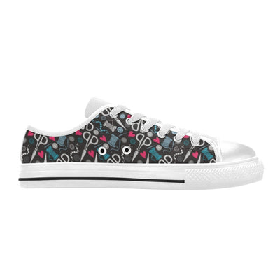 Sewing Equipment Print Design LKS305 Women's White Low Top Shoes