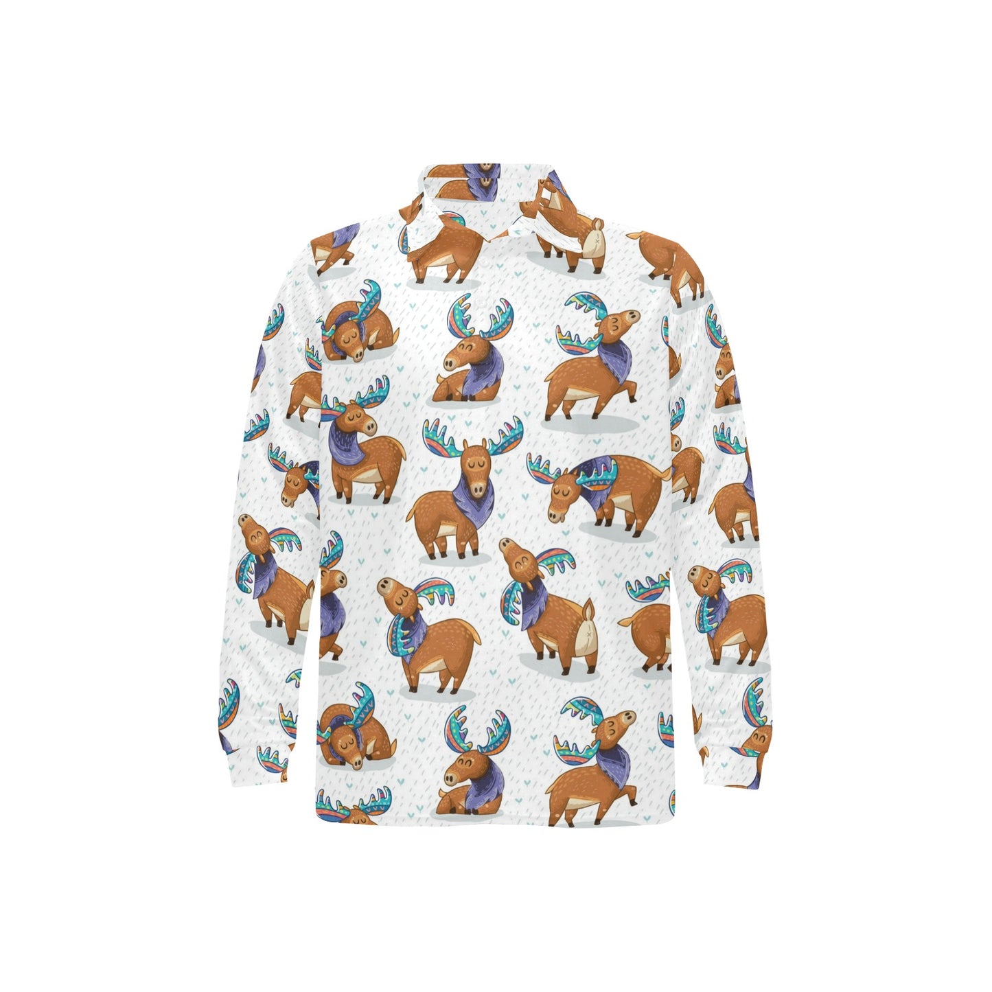 Moose Cute Pattern Print Design 01 Long Sleeve Polo Shirt For Men's