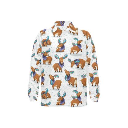 Moose Cute Pattern Print Design 01 Long Sleeve Polo Shirt For Men's
