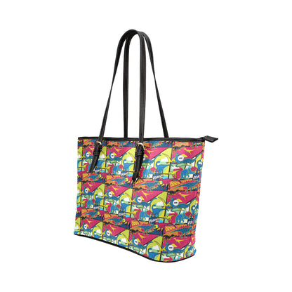 Dinosaur Comic Pop Art Style Leather Tote Bag