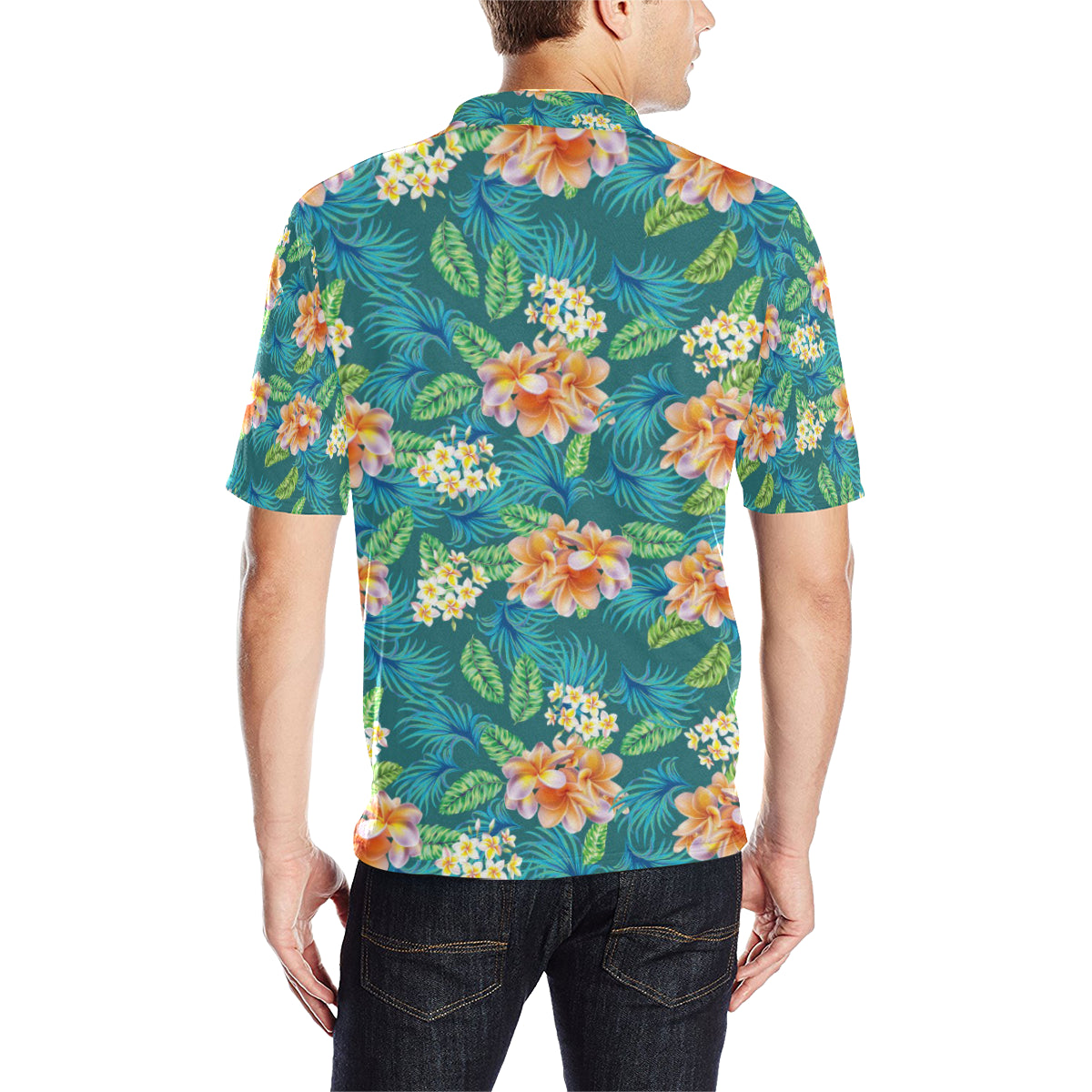 Plumeria Tropical Flower Design Print Men Polo Shirt
