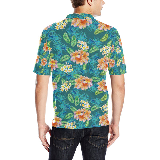 Plumeria Tropical Flower Design Print Men Polo Shirt